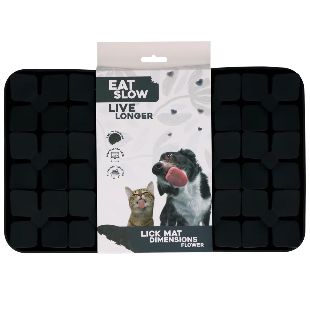 Mata do lizania dla psa z klapkami w kształcie kwiatów i przyssawkami, 21 x 34 cm, szara – Eat Slow Live Longer Lick Mat Dimensions Flower - obrazek 1