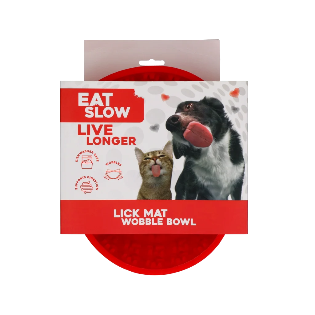 Miska spowalniająca jedzenie dla psów z matą do lizania, czerwona, 17 cm – Eat Slow Live Longer Lick Mat Wobble Bowl - obrazek 1