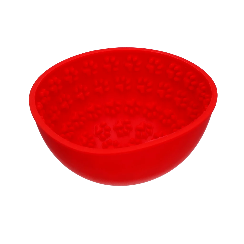Miska spowalniająca jedzenie dla psów z matą do lizania, czerwona, 17 cm – Eat Slow Live Longer Lick Mat Wobble Bowl - obrazek 3