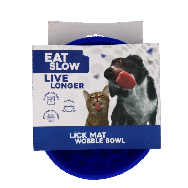 Miska spowalniająca jedzenie dla psów z zaokrąglonym dnem i wypustkami, Ø 17 cm, niebieska – Eat Slow Live Longer Lick Mat Wobble Bowl