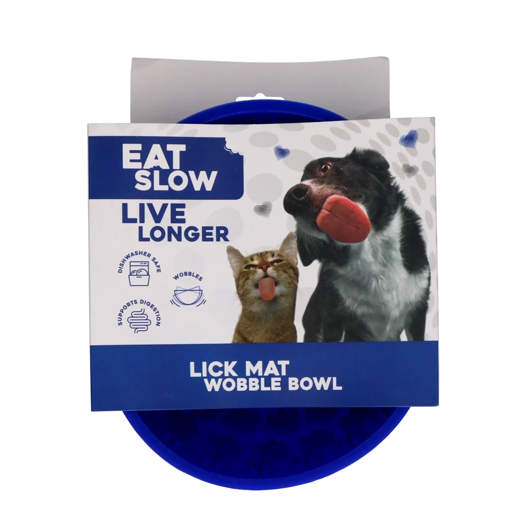 Miska spowalniająca jedzenie dla psów z zaokrąglonym dnem i wypustkami, Ø 17 cm, niebieska – Eat Slow Live Longer Lick Mat Wobble Bowl - obrazek 1