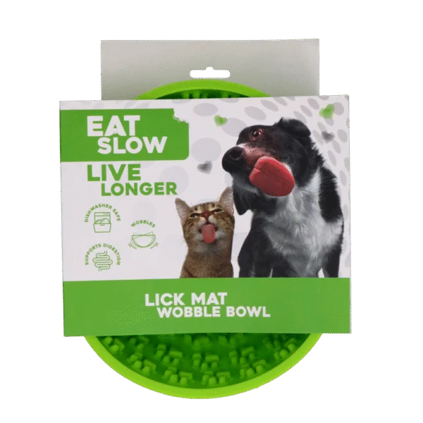 Miska spowalniająca jedzenie dla psa z zaokrąglonym dnem i wypustkami, Ø 17 cm, zielona – Eat Slow Live Longer Lick Mat Wobble Bowl