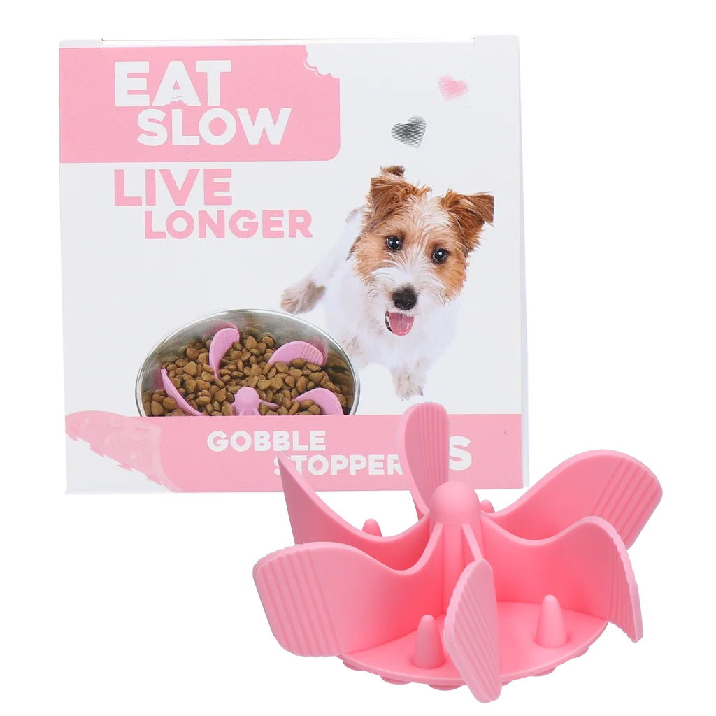 Silikonowa wkładka spowalniająca jedzenie dla psów z przyssawkami, S, średnica podstawy 9,5 cm, różowa – Eat Slow Live Longer Gobble Stopper - obrazek 1