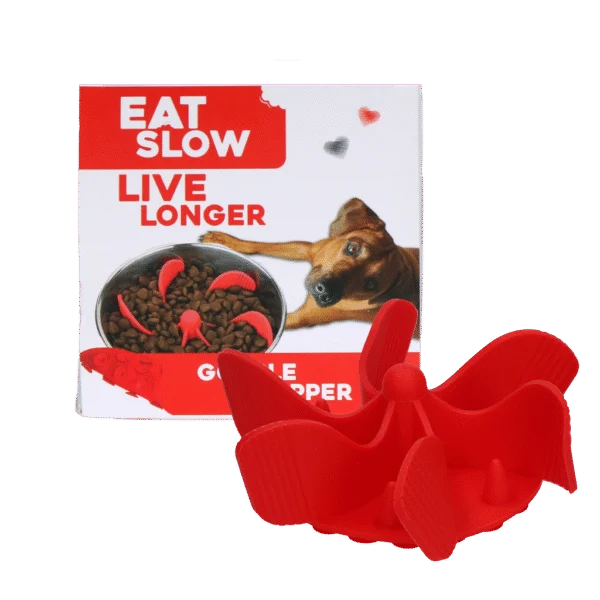 Wkładka spowalniająca jedzenie do miski dla psa z przyssawkami, czerwona, M, średnica podstawy 11,5 cm – Eat Slow Live Longer Gobble Stopper