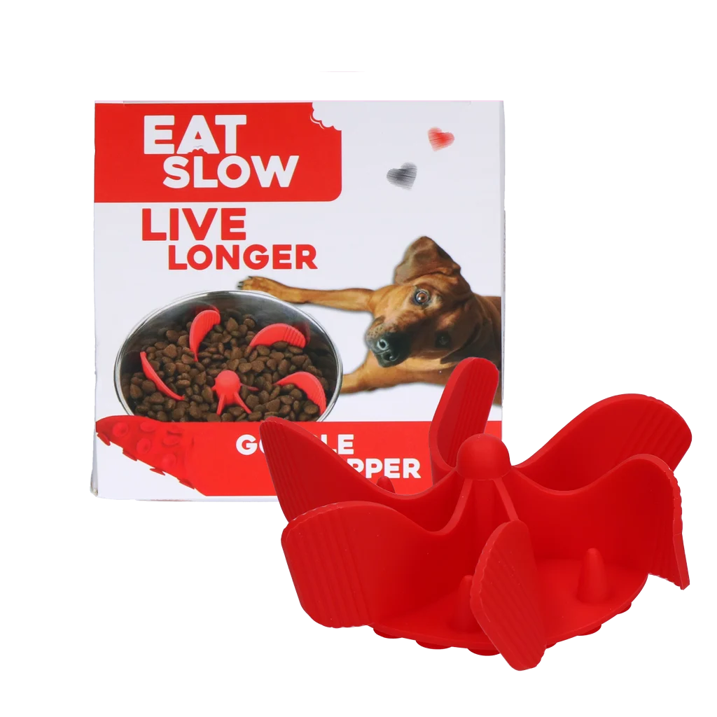 EATS065O.png Wkładka spowalniająca jedzenie do miski dla psa z przyssawkami, czerwona, M, średnica podstawy 11,5 cm – Eat Slow Live Longer Gobble Stopper - obrazek 1