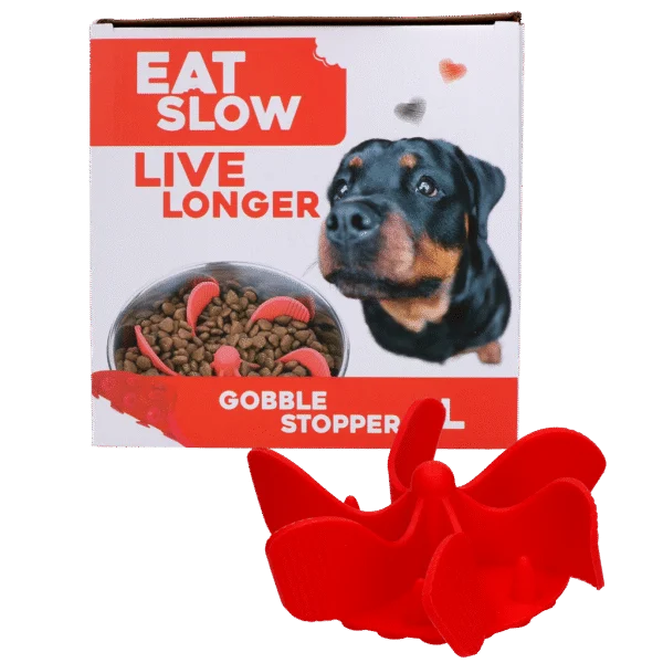 Wkład spowalniający jedzenie do miski dla psa z przyssawkami, czerwony L, średnica podstawy 14,5 cm – Eat Slow Live Longer Gobble Stopper