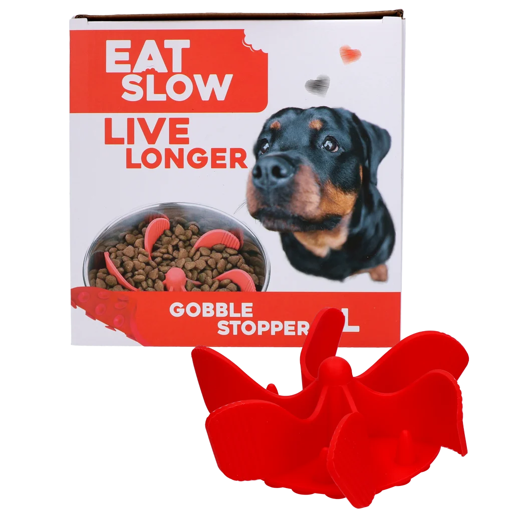 Wkład spowalniający jedzenie do miski dla psa z przyssawkami, czerwony L, średnica podstawy 14,5 cm – Eat Slow Live Longer Gobble Stopper - obrazek 1