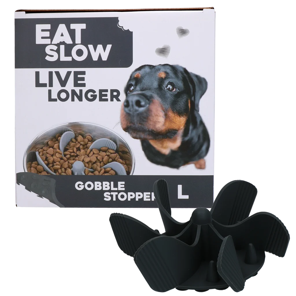 Wkładka spowalniająca jedzenie do miski dla psa z przyssawkami, szara L, średnica podstawy 14,5 cm – Eat Slow Live Longer Gobble Stopper - obrazek 1