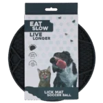 Mata do lizania dla psów z wzorem piłki nożnej i przyssawkami, Ø 22 cm, szara – Eat Slow Live Longer Lick Mat Soccer Ball