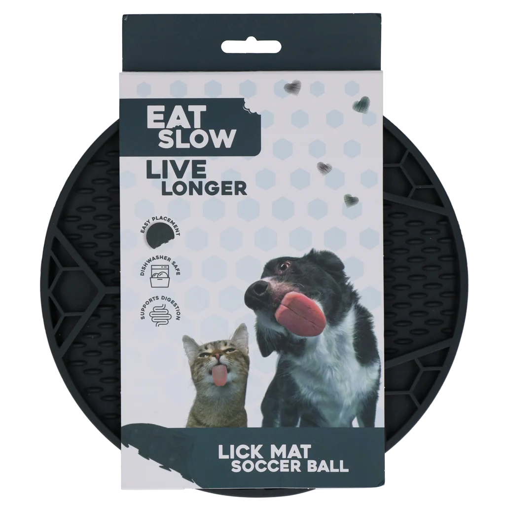 Mata do lizania dla psów z wzorem piłki nożnej i przyssawkami, Ø 22 cm, szara – Eat Slow Live Longer Lick Mat Soccer Ball - obrazek 1