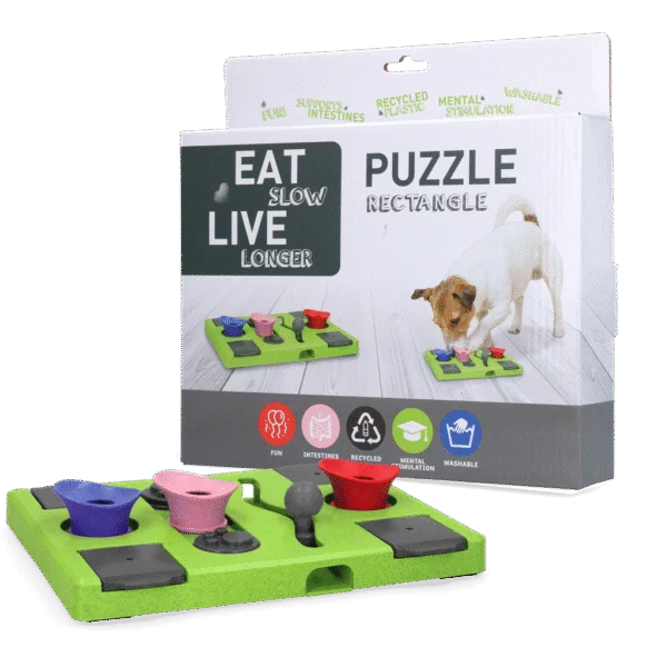 Układanka dla psa na karmę i przysmaki z antypoślizgowymi nóżkami – Eat Slow Live Longer Puzzle Rectangle