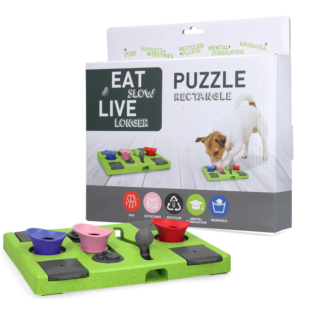 Układanka dla psa na karmę i przysmaki z antypoślizgowymi nóżkami – Eat Slow Live Longer Puzzle Rectangle - obrazek 1