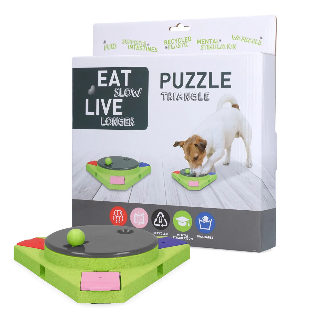 Łamigłówka dla psa na karmę suchą i przysmaki – Eat Slow Live Longer Puzzle Triangle - obrazek 1