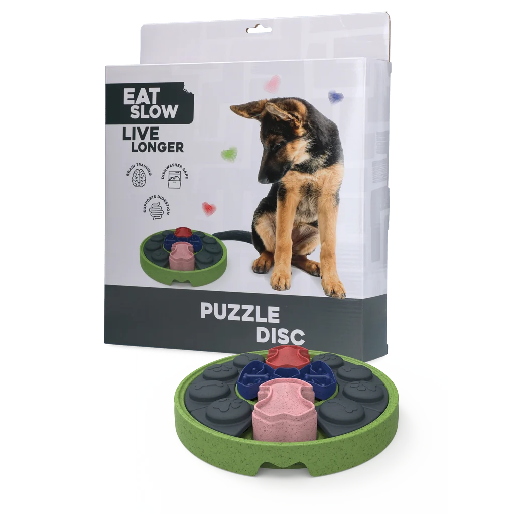 Układanka dla psa z przesuwanymi elementami na karmę i przysmaki – Eat Slow Live Longer Puzzle Disc - obrazek 1