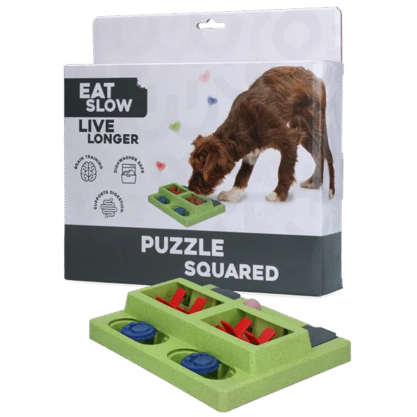 Łamigłówka dla psa na karmę suchą i przysmaki z antypoślizgowymi nóżkami – Eat Slow Live Longer Puzzle Squared