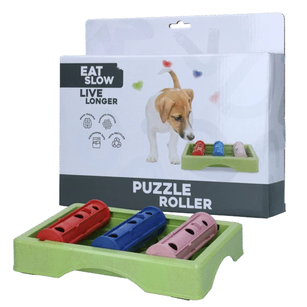 Zabawka węchowa dla psa na karmę i przysmaki z antypoślizgowymi nóżkami – Eat Slow Live Longer Puzzle Roller
