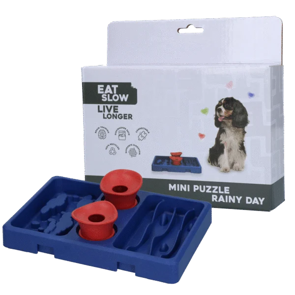 Puzzle dla psa na karmę i przysmaki, 13 x 19 cm – Eat Slow Live Longer Mini Puzzle Rainy Day