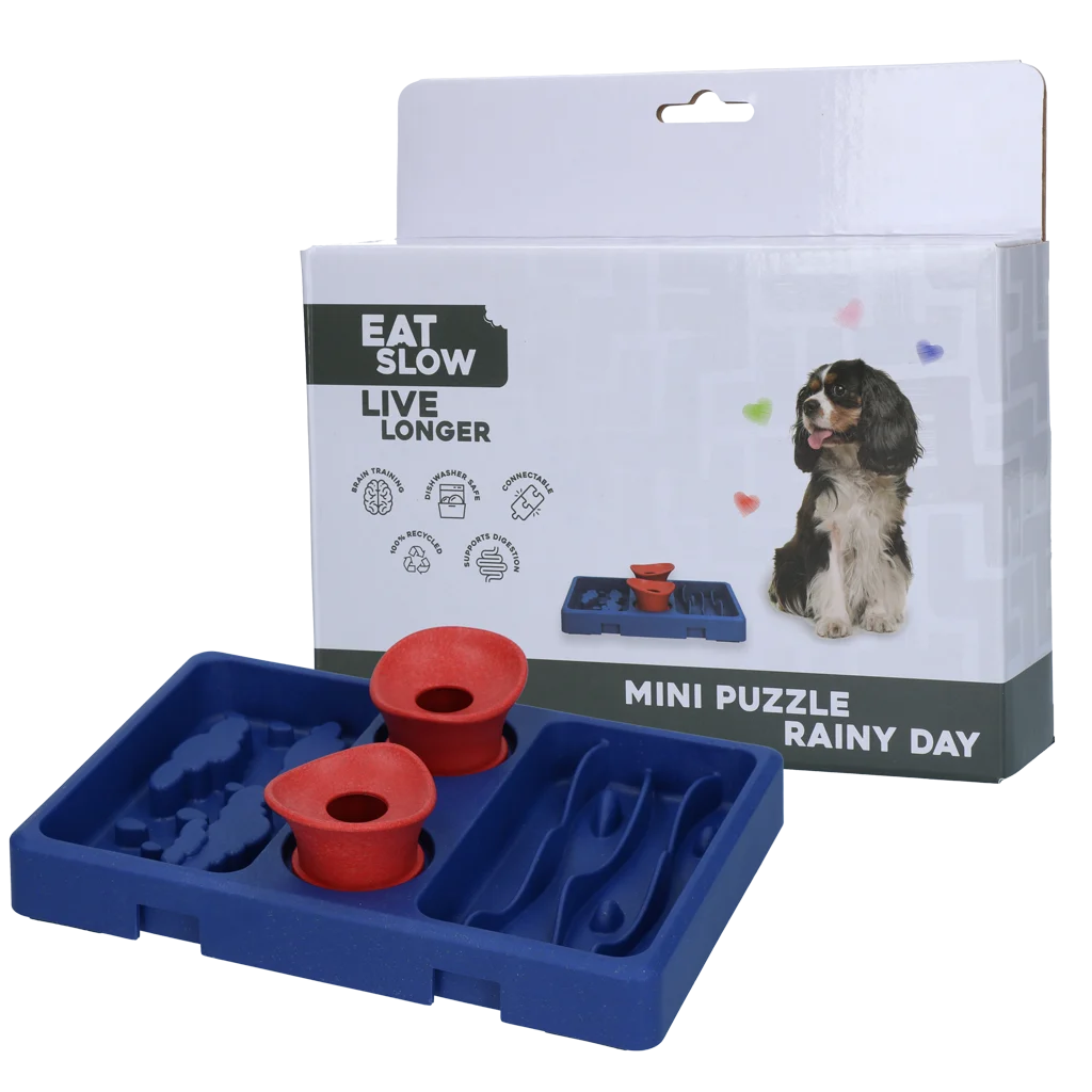 Puzzle dla psa na karmę i przysmaki, 13 x 19 cm – Eat Slow Live Longer Mini Puzzle Rainy Day - obrazek 1