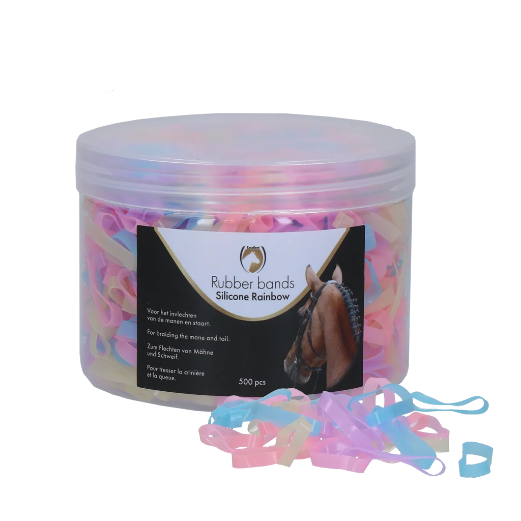 Silikonowe gumki do zaplatania, 500 sztuk, tęczowe – Excellent Horse Rubber Bands Silicone - obrazek 1