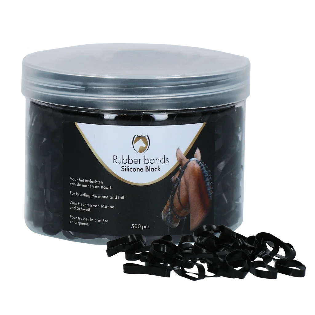 Gumki silikonowe do zaplatania grzywy, 500 sztuk, czarne – Excellent Horse Rubber Bands Silicone - obrazek 1