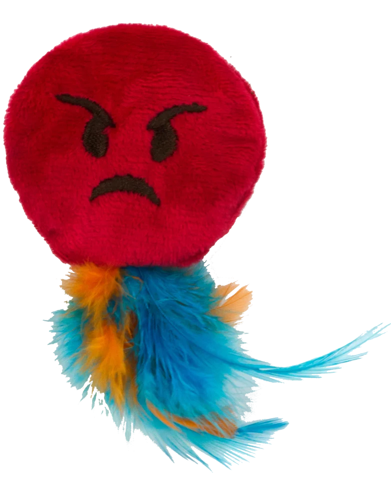 Zabawka dla kota Emoji z piórkami i MADNIP, ø 6 cm – Catmoji Angry - obrazek 2