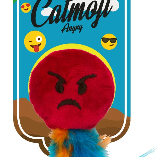 Zabawka dla kota Emoji z piórkami i MADNIP, ø 6 cm – Catmoji Angry
