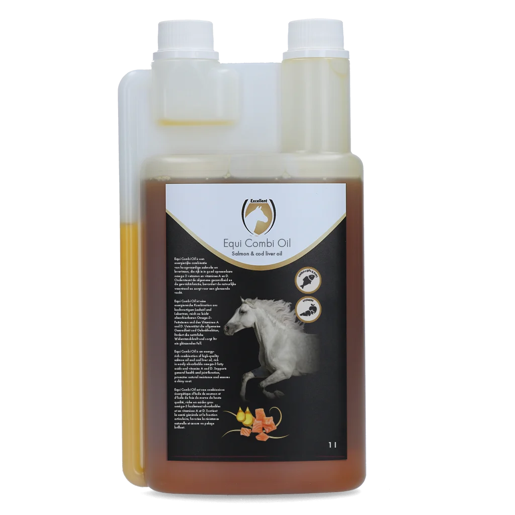 Olej paszowy dla koni z olejem z łososia i tranem, 1 l – Excellent Horse Combi Oil - obrazek 1