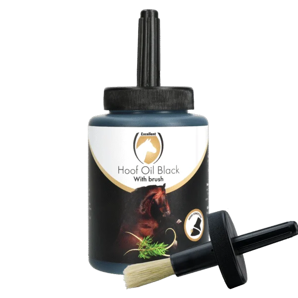 Olej do kopyt z olejkiem z drzewa herbacianego i pędzlem, czarny, 500 ml – Excellent Horse Hoof Oil Black