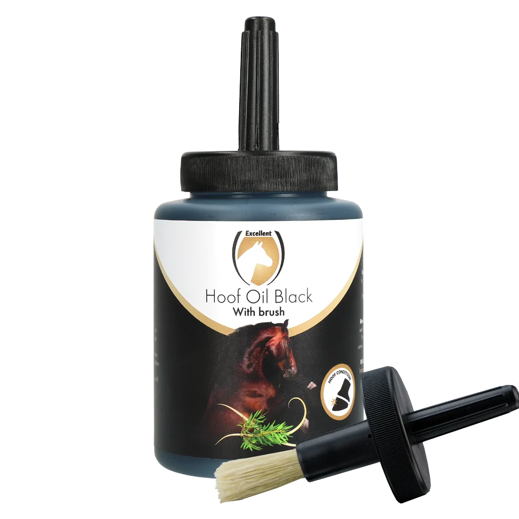 Olej do kopyt z olejkiem z drzewa herbacianego i pędzlem, czarny, 500 ml – Excellent Horse Hoof Oil Black - obrazek 1
