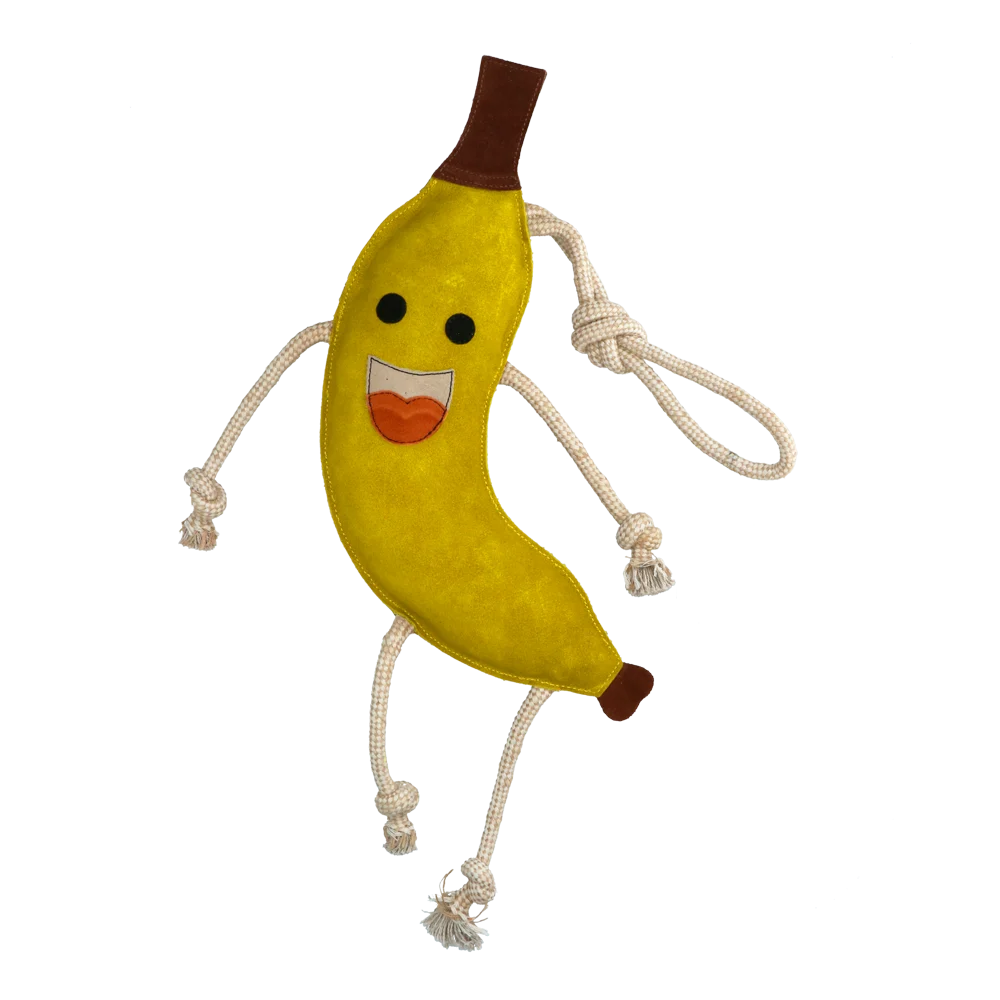 Zabawka do stajni dla koni ze skóry, wypełniona jutą, banan, 40 x 12 x 5 cm – Excellent Horse Foodie Friends Banana - obrazek 2