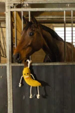 Zabawka do stajni dla koni ze skóry, wypełniona jutą, banan, 40 x 12 x 5 cm – Excellent Horse Foodie Friends Banana - obrazek 3