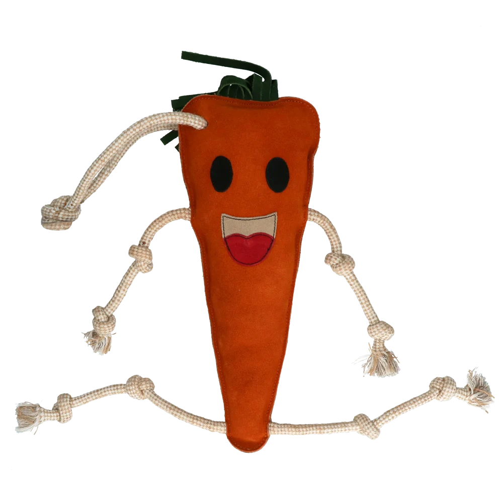 Zabawka dla konia do stajni ze skóry z wypełnieniem z juty, marchewka, 40 x 16 x 5 cm – Excellent Horse Foodie Friends Carrot - obrazek 2
