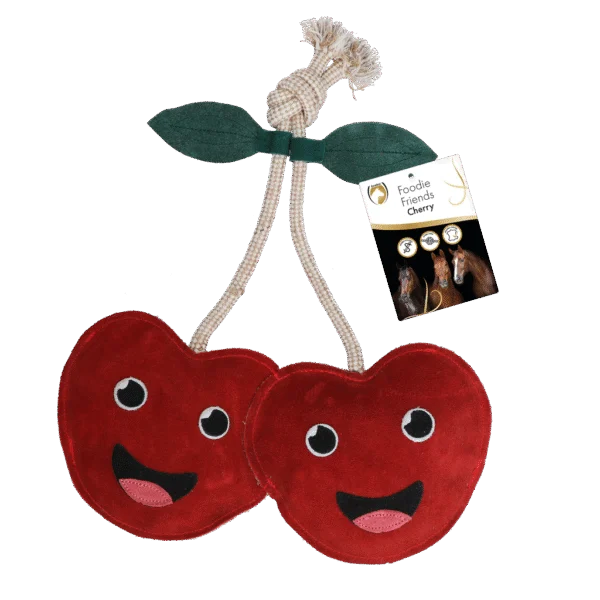 Skórzana zabawka dla konia do stajni, z dźwiękiem szeleszczenia, wiśnia, 17 x 35 x 7 cm – Excellent Horse Foodie Friends Cherry