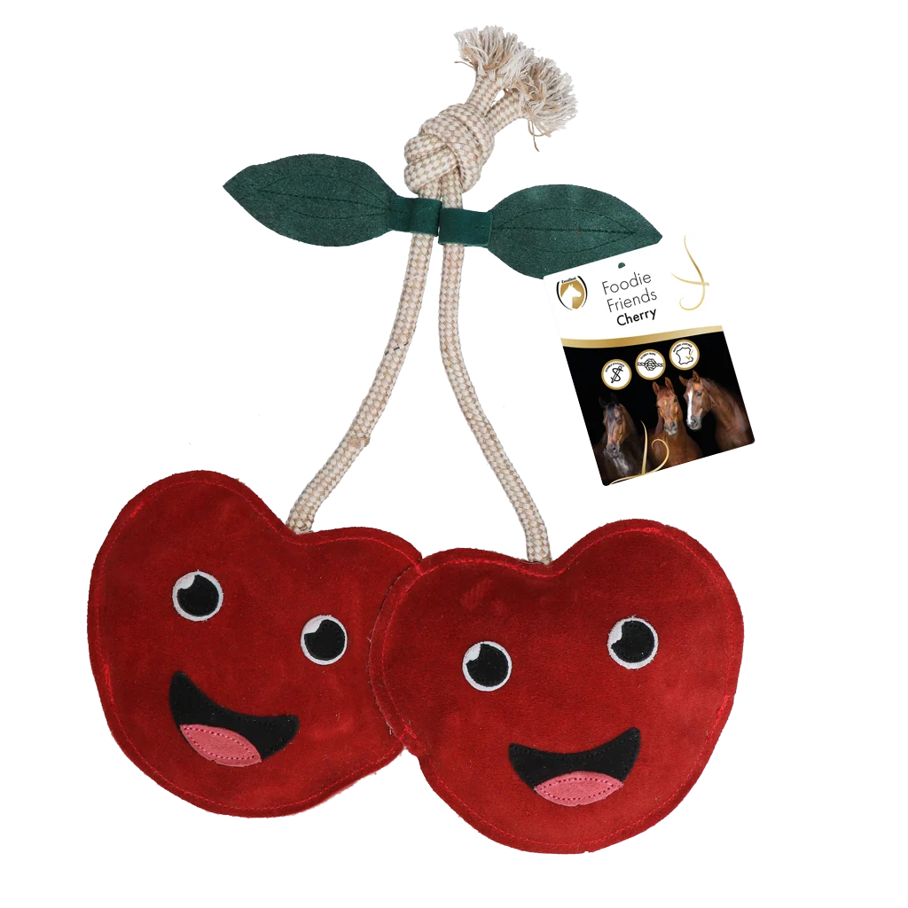 EXCE01050I.png Skórzana zabawka dla konia do stajni, z dźwiękiem szeleszczenia, wiśnia, 17 x 35 x 7 cm – Excellent Horse Foodie Friends Cherry - obrazek 1