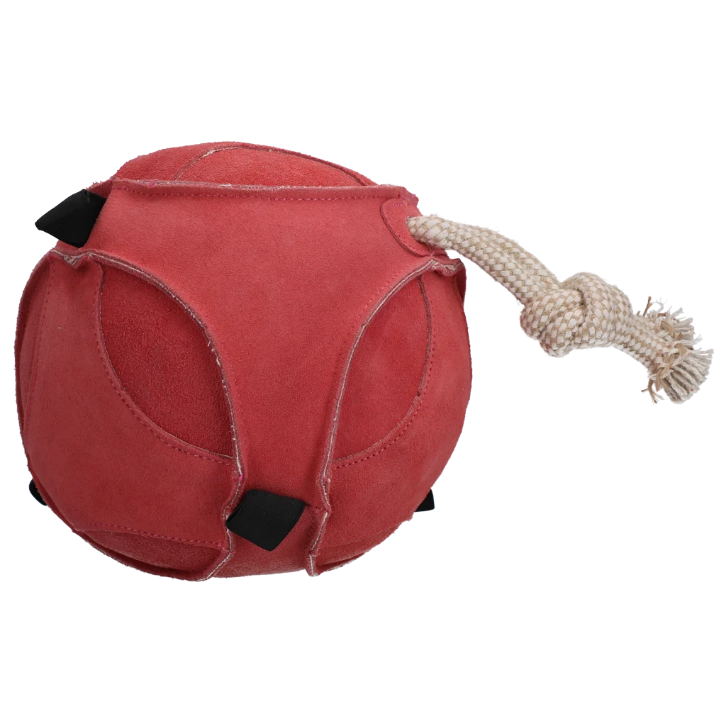Zamszowa piłka do zabawy dla konia z elastycznymi pętlami, różowa – Excellent Horse Fun Play Ball - obrazek 1