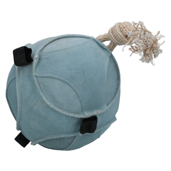 Zamszowa piłka do zabawy dla konia z pętlami na smakołyki, niebieska – Excellent Horse Fun Play Ball Suede
