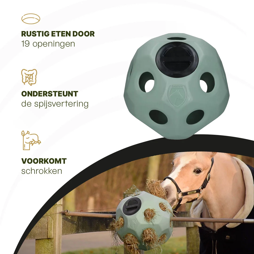 Piłka na paszę dla koni z otworami, zielona – Excellent Horse Feed & Play Ball - obrazek 5