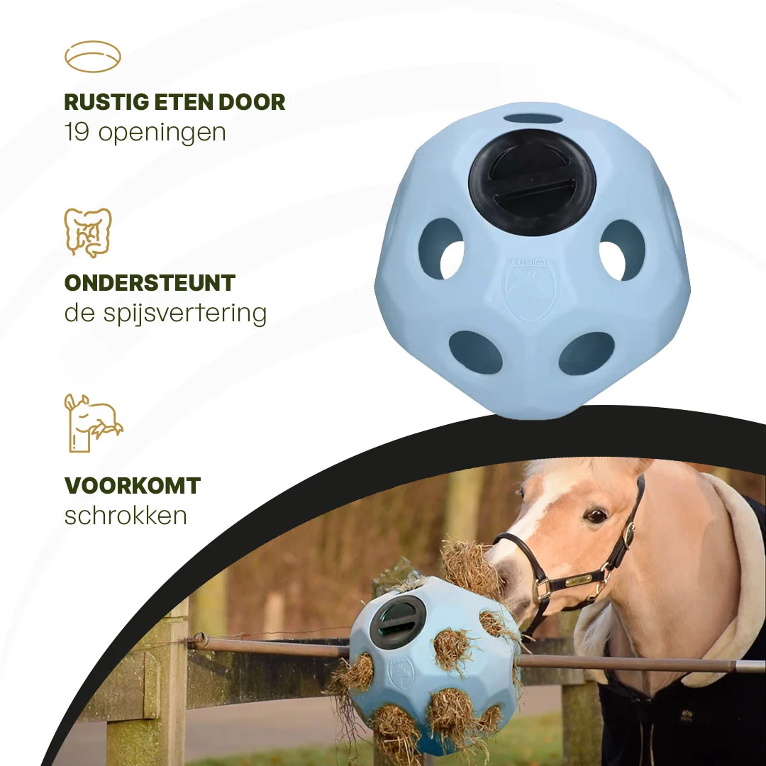 Piłka na paszę dla koni z otworami, niebieska – Excellent Horse Feed & Play Ball - obrazek 5
