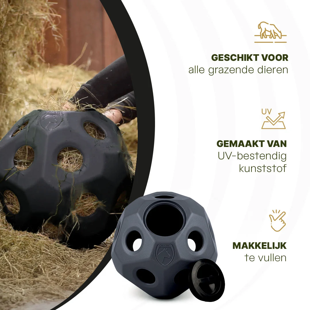 Kula na paszę dla koni z otworami na paszę, czarna – Excellent Horse Feed & Play Ball - obrazek 4