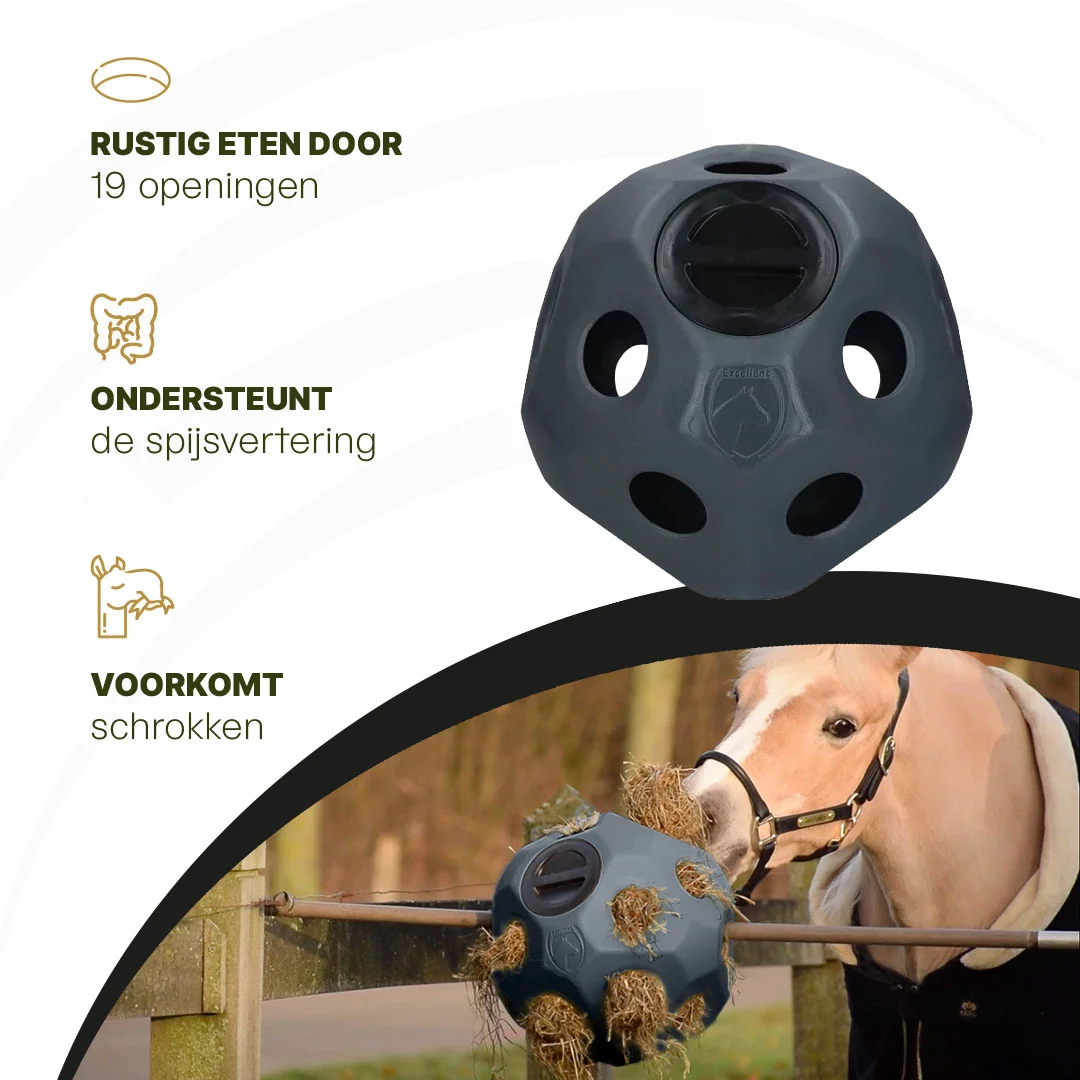 Kula na paszę dla koni z otworami na paszę, czarna – Excellent Horse Feed & Play Ball - obrazek 5