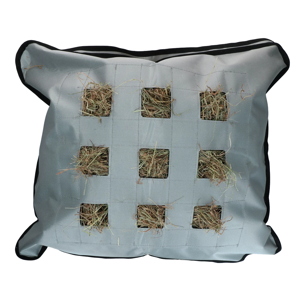 Torba na siano dla koni, kwadratowa, szara, 62 x 55 cm – Excellent Horse Hay Pillow Slow Feeder - obrazek 1