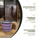 Składane wiadro na paszę i wodę, 10 l, liliowo-szare – Excellent Horse Vouwbare Emmer - obrazek 3