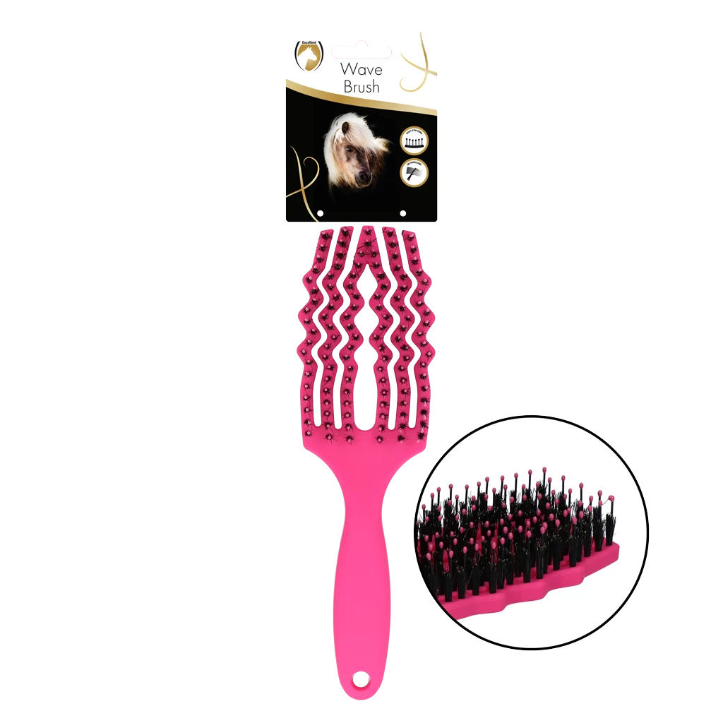 Szczotka do rozczesywania grzywy z włosiem z dzika, różowa – Excellent Horse Wave Brush - obrazek 1