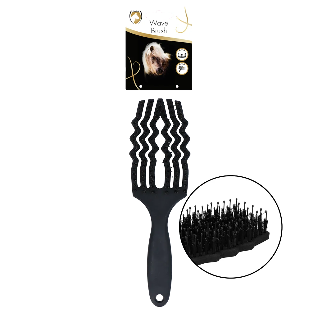 Szczotka do rozczesywania grzywy z włosiem dzika, czarna – Excellent Horse Wave Brush - obrazek 1