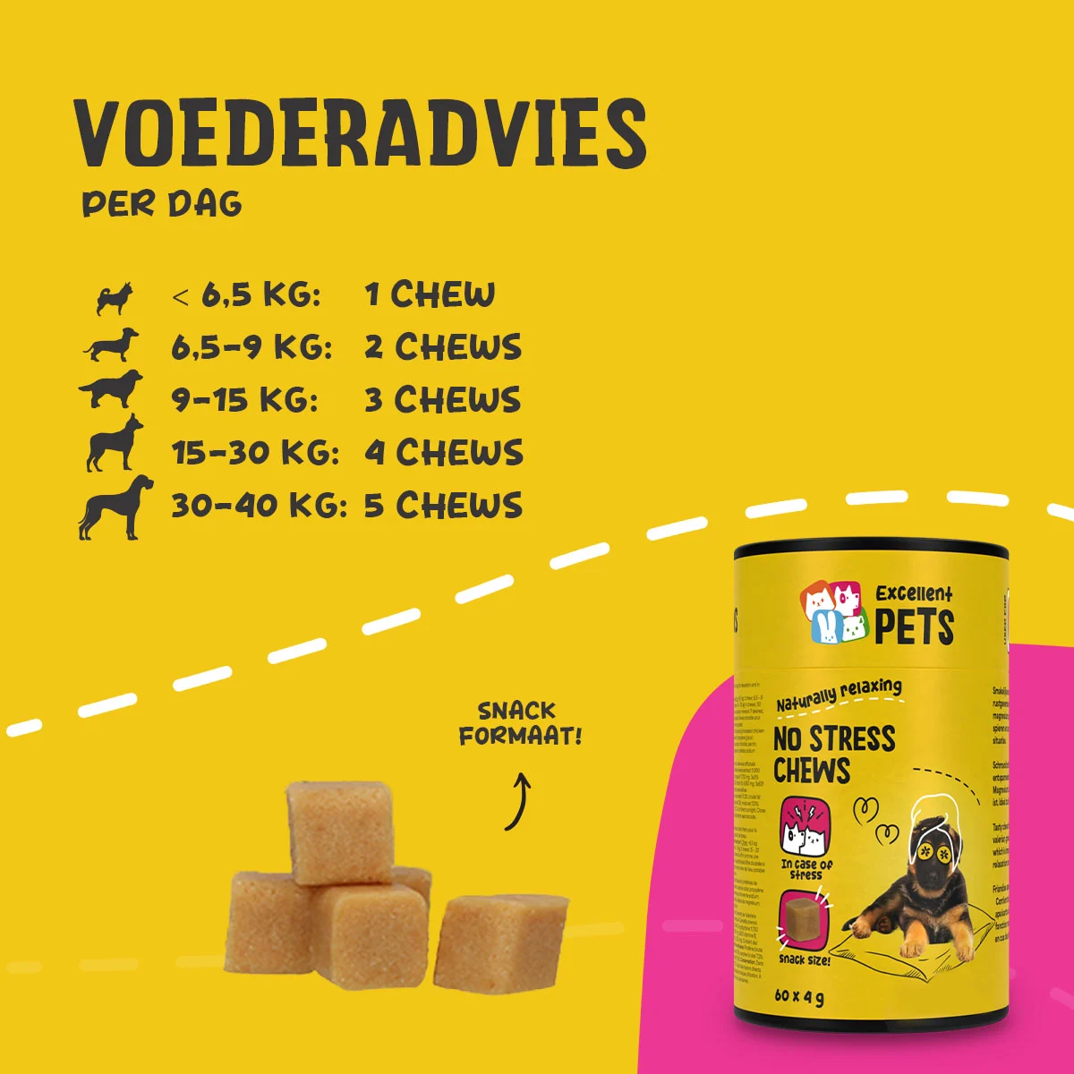 Miękkie przysmaki do żucia dla psów w stresujących sytuacjach, 60 sztuk – Excellent Pets No Stress Soft Chews - obrazek 4