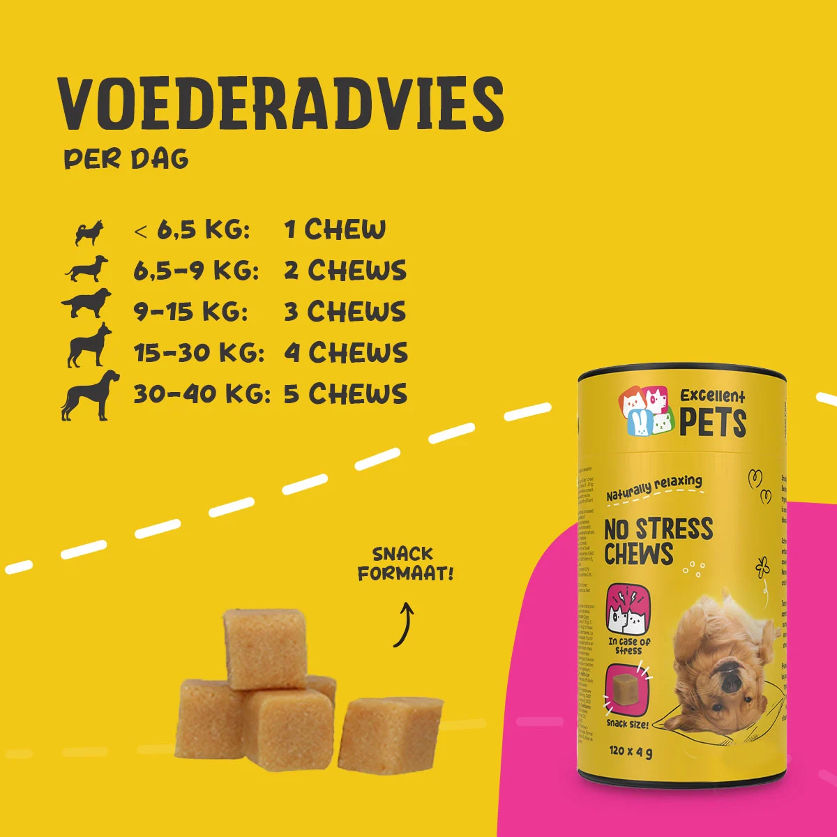 Miękkie przysmaki do żucia dla psów w stresujących sytuacjach, 120 sztuk – Excellent Pets No Stress Soft Chews - obrazek 4