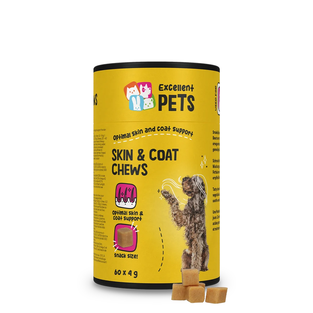 Suplement dla psa wspierający skórę i sierść, 60 miękkich przysmaków do żucia – Excellent Pets Skin & Coat Soft Chews - obrazek 1