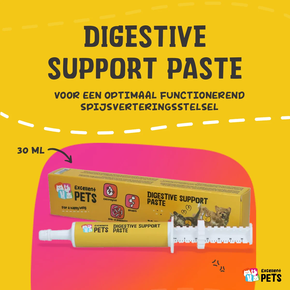 Pasta wspomagająca trawienie dla zwierząt domowych z elektrolitami, 30 ml – Excellent Pets Digestive Support - obrazek 3