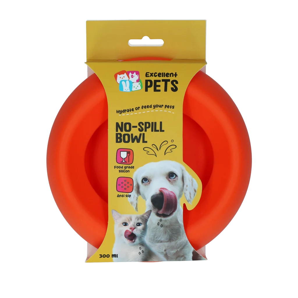 Silikonowa miska na karmę i wodę dla psów z krawędzią ograniczającą rozchlapywanie, 300 ml, pomarańczowa – Excellent Pets No-Spill Bowl - obrazek 1