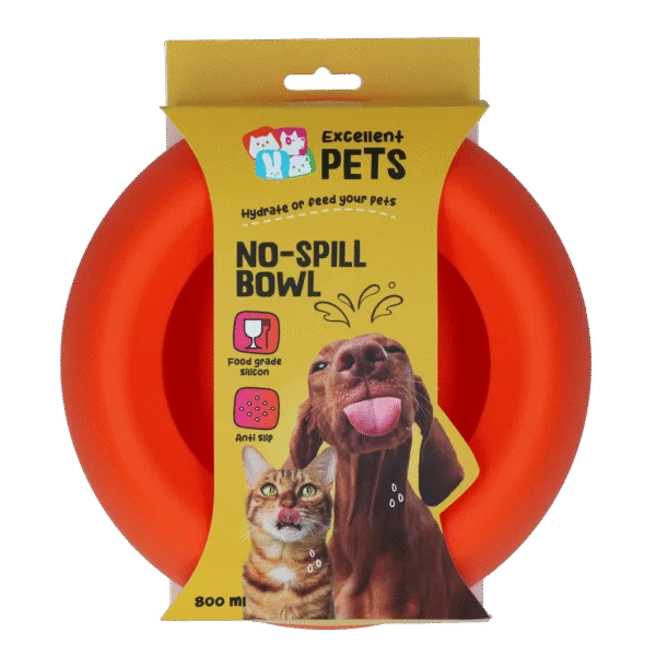 Silikonowa miska dla psa na karmę i wodę z rantem przeciwrozlewowym, 800 ml, pomarańczowa – Excellent Pets No-Spill Bowl